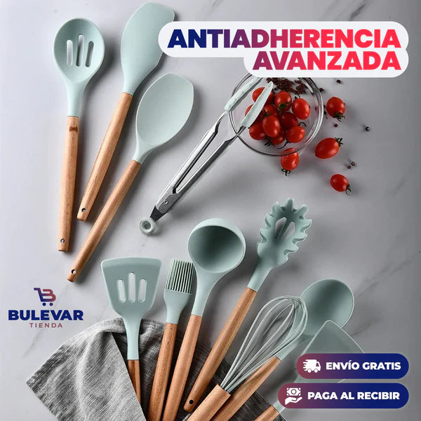 SET UTENSILIOS DE SILICONA PARA COCINA 12 PIEZAS RESISTENTE AL CALOR