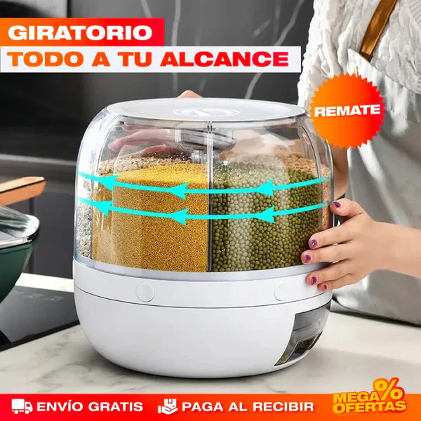 DISPENSADOR ORGANIZADOR GIRATORIO DE GRANOS Y ARROZ