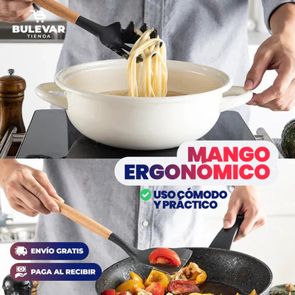 SET UTENSILIOS DE SILICONA PARA COCINA 12 PIEZAS RESISTENTE AL CALOR