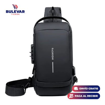 BOLSO MANOS LIBRES ANTIRROBO, CARGA USB, IMPERMEABLE