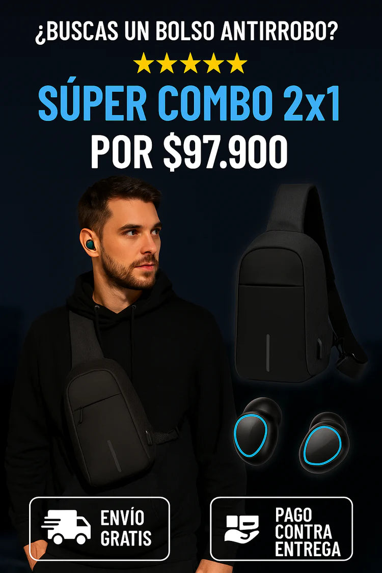SUPER COMBO 2 X 1 BOLSO ANTIRROBO + AUDIFONOS M 10