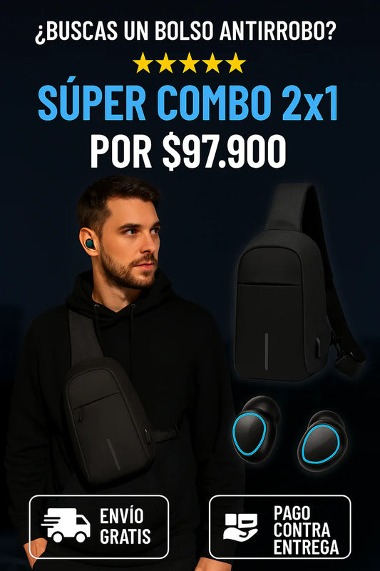 SUPER COMBO 2 X 1 BOLSO ANTIRROBO + AUDIFONOS M 10